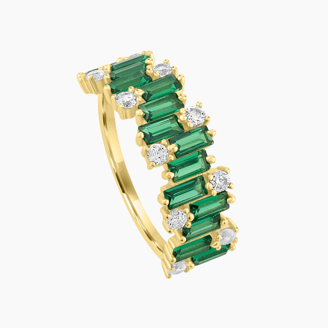 Green Emerald color Baguettes CZ Ring