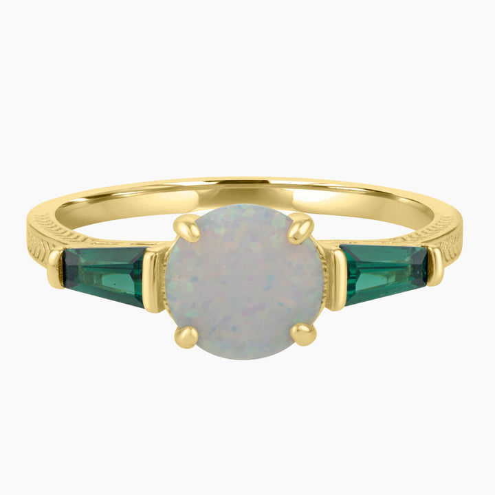 White Opal Green Baguettes Ring