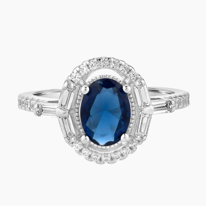 Oval Synthetic Blue Spinel and CZ Ring