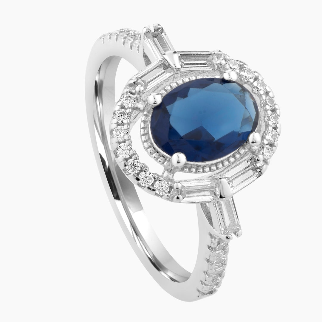 Oval Synthetic Blue Spinel and CZ Ring