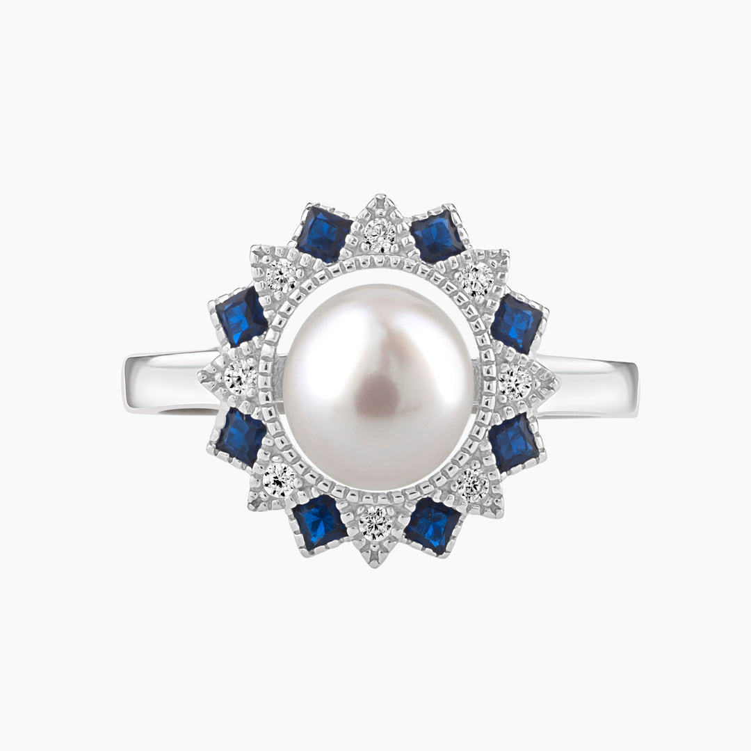 Art Deco Blue Spinel flower ring