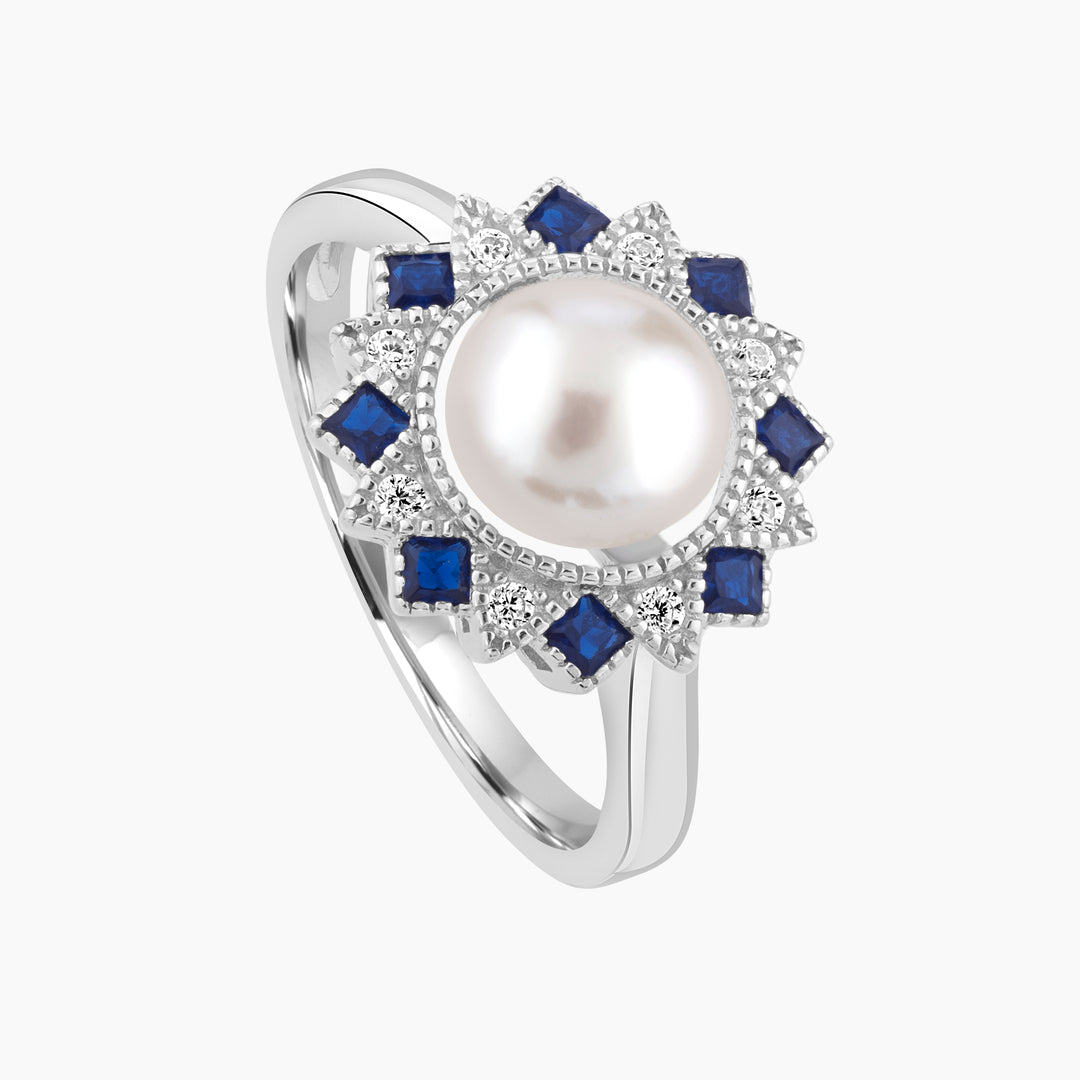 Art Deco Blue Spinel flower ring