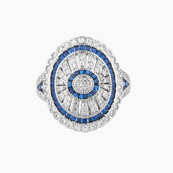 Art Deco Double Halo Sapphire Elegance Ring