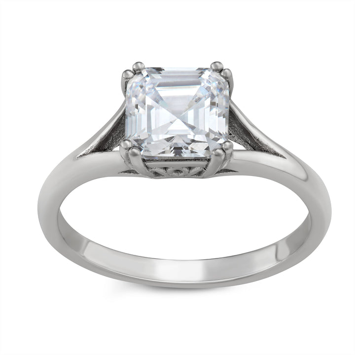 Assher Cut Cubic Zirconia Solitaire Ring