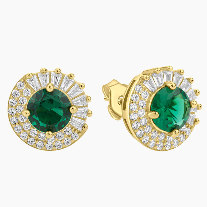 Emerald Twilight Halo Stud Earrings