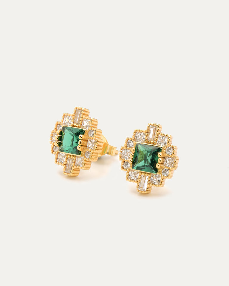 Art Deco Princess Cut Green Spinel Stud Earrings