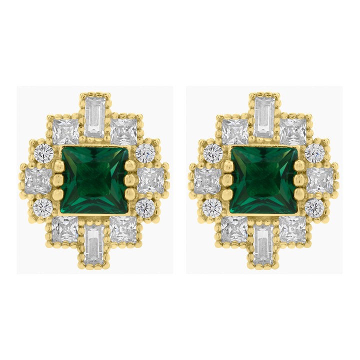 Art Deco Princess Cut Green Spinel Stud Earrings