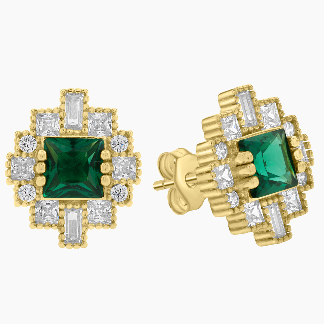 Art Deco Princess Cut Green Spinel Stud Earrings