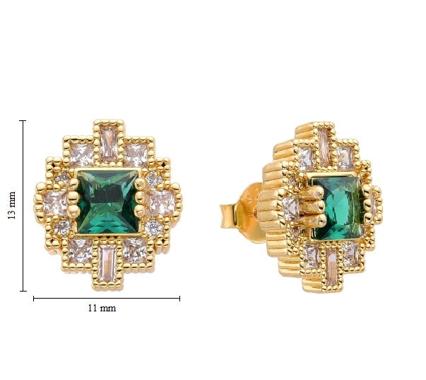 Art Deco Princess Cut Green Spinel Stud Earrings