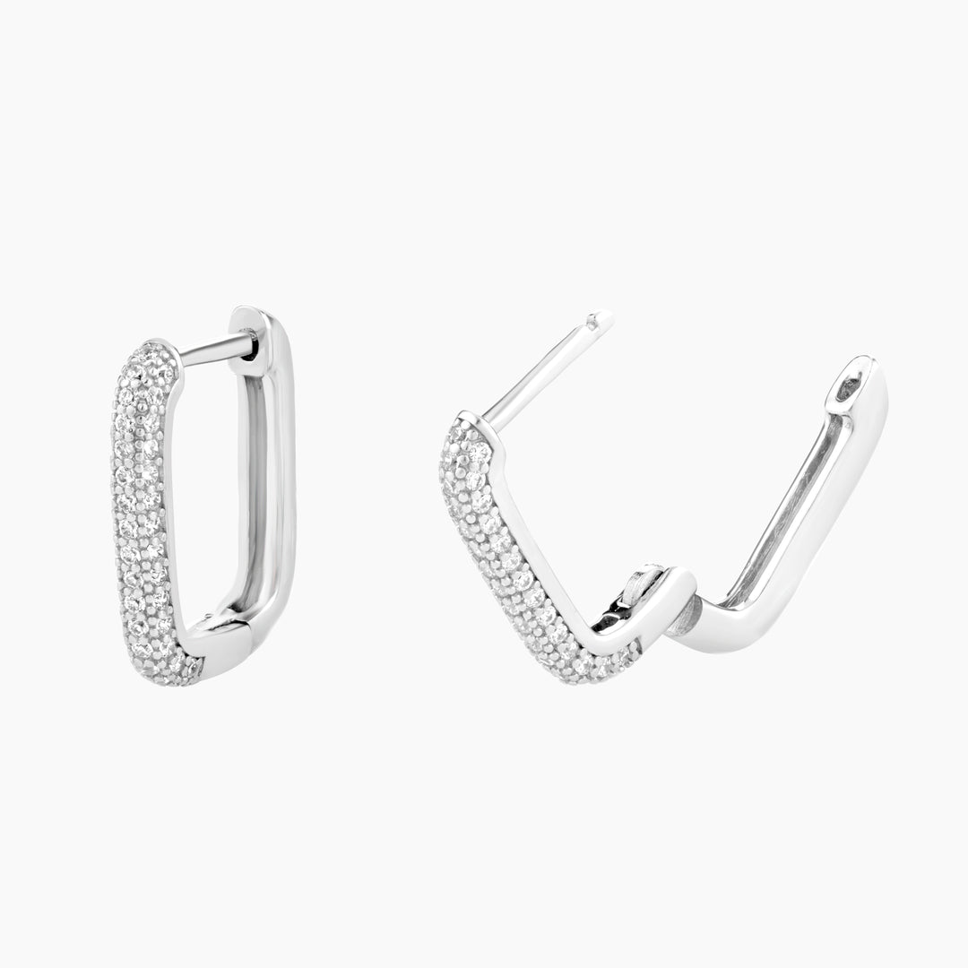 Pave CZ Rectangular Hoop Earrings