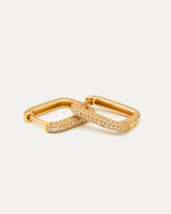 Pave CZ Rectangular Hoop Earring