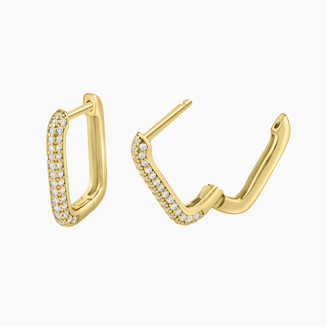 Pave CZ Rectangular Hoop Earrings