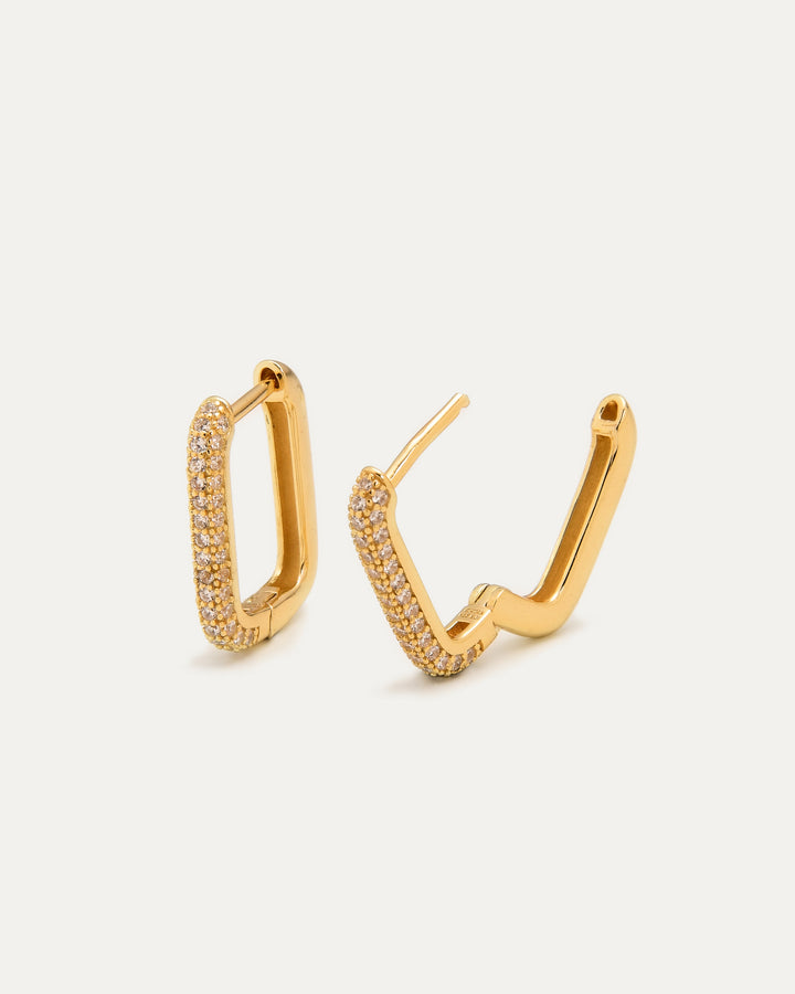 Pave CZ Rectangular Hoop Earring