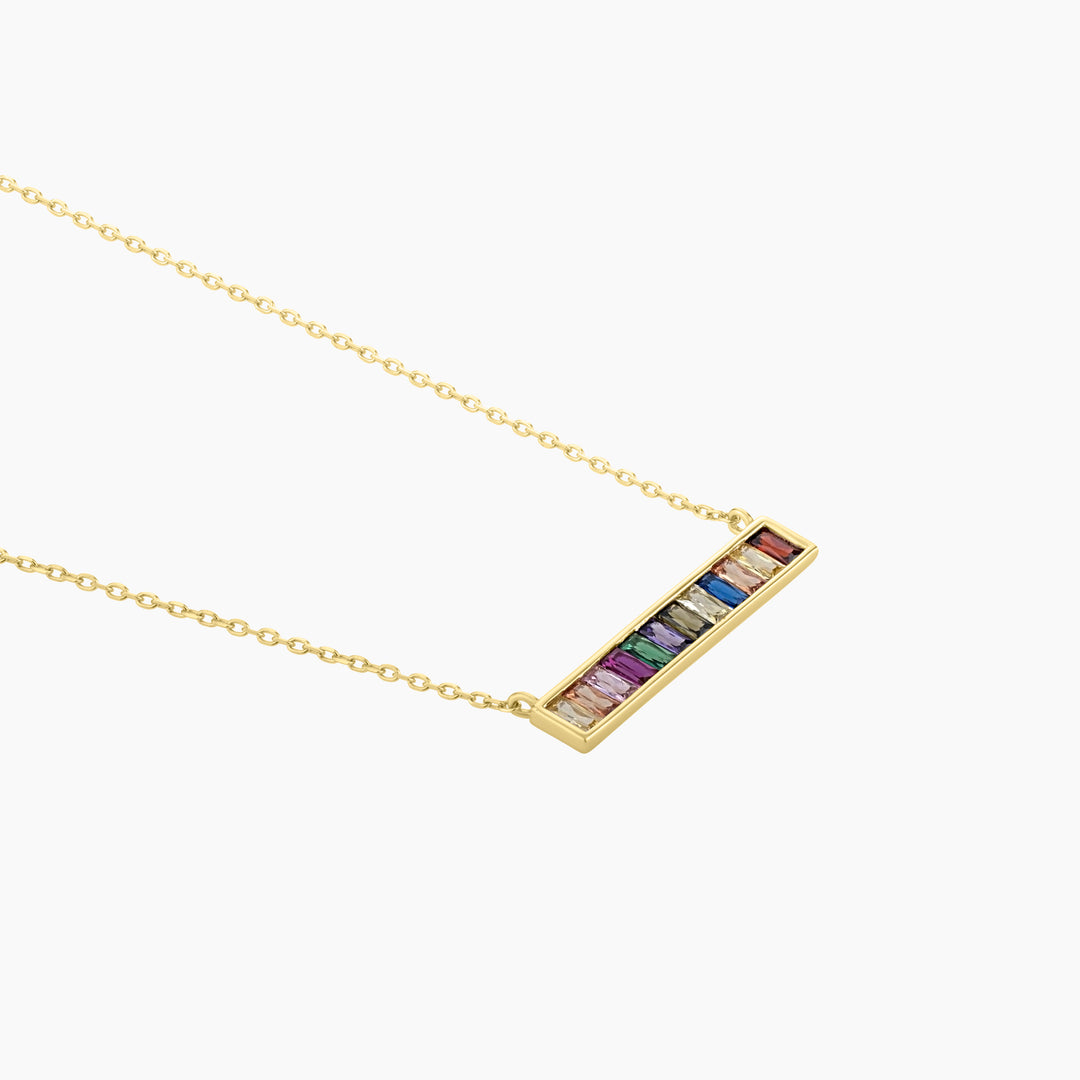 Rainbow Color Cubic Zirconia Bar Necklace