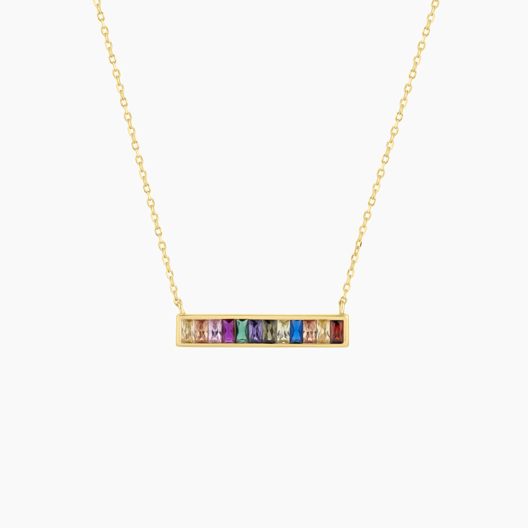 Rainbow Color Cubic Zirconia Bar Necklace