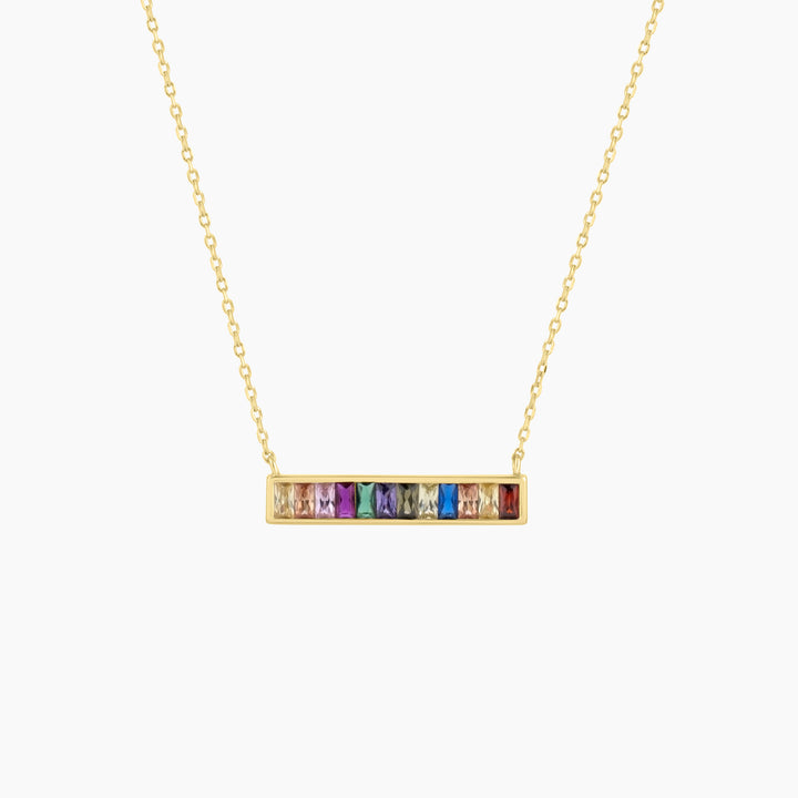 Rainbow Color Cubic Zirconia Bar Necklace