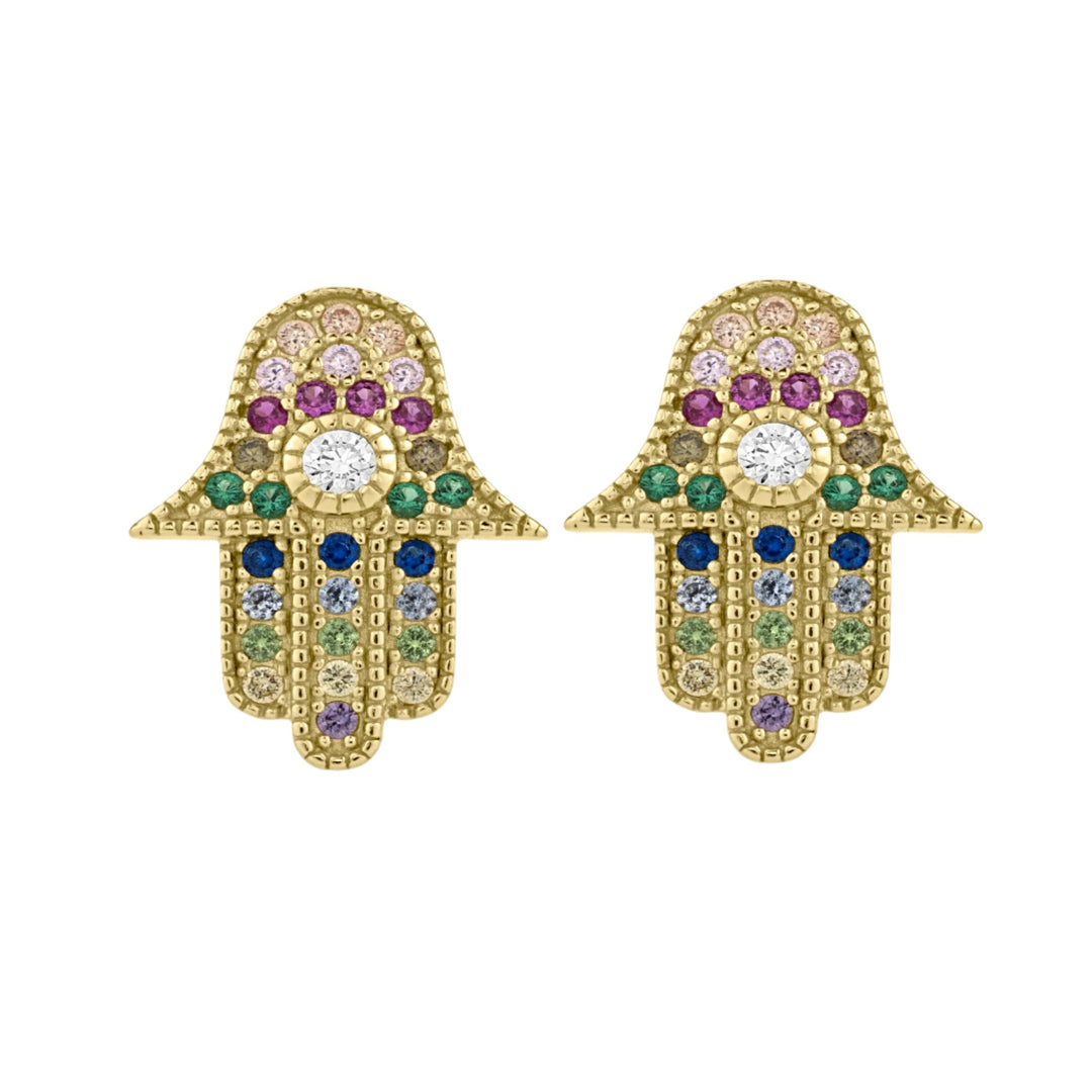 Multi Color Cubic Zirconia Hamsa Earrings