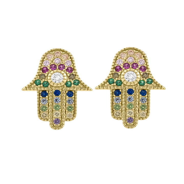 Multi Color Cubic Zirconia Hamsa Earrings