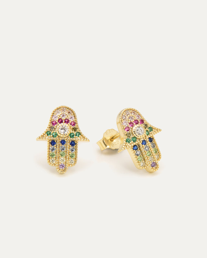 Multi Color Cubic Zirconia Hamsa Earrings