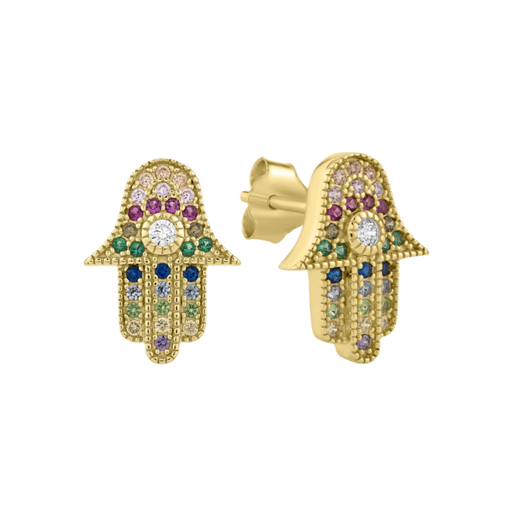 Multi Color Cubic Zirconia Hamsa Earrings