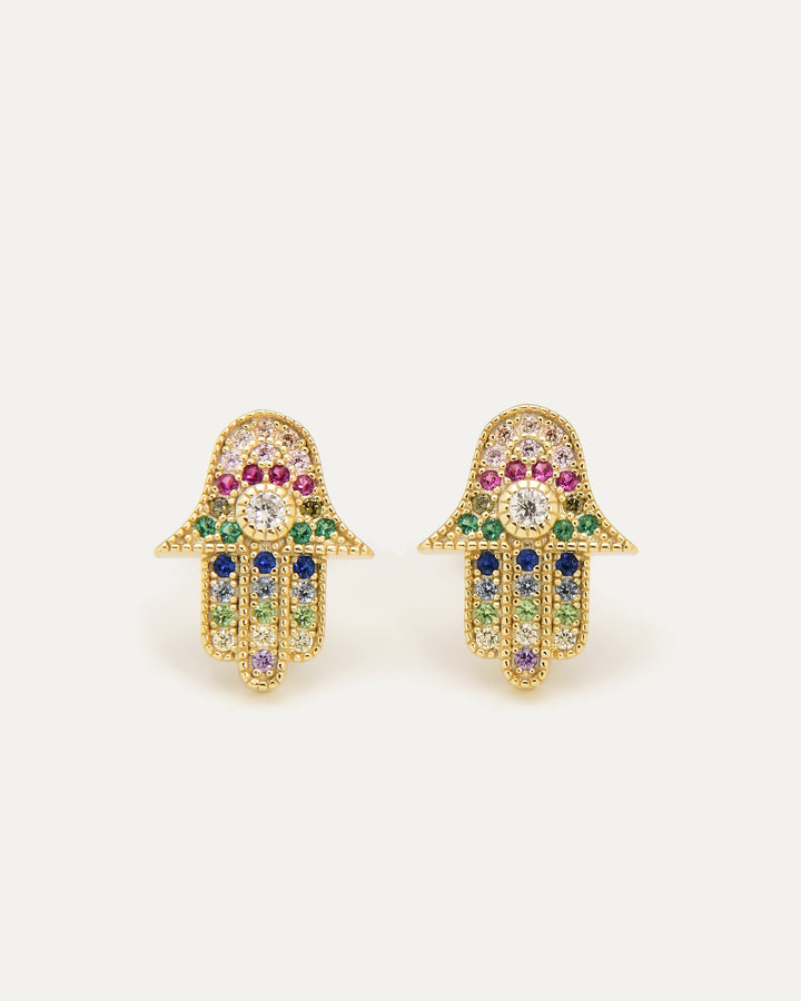 Multi Color Cubic Zirconia Hamsa Earrings