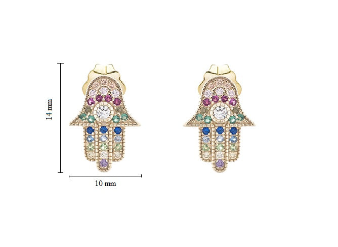 Multi Color Cubic Zirconia Hamsa Earring