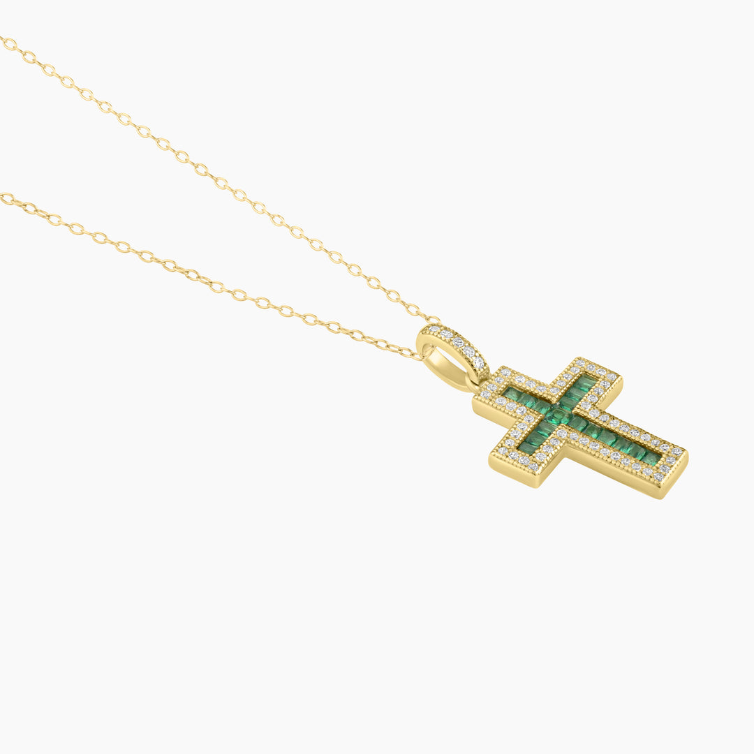 Green Baguettes Cross Pendant