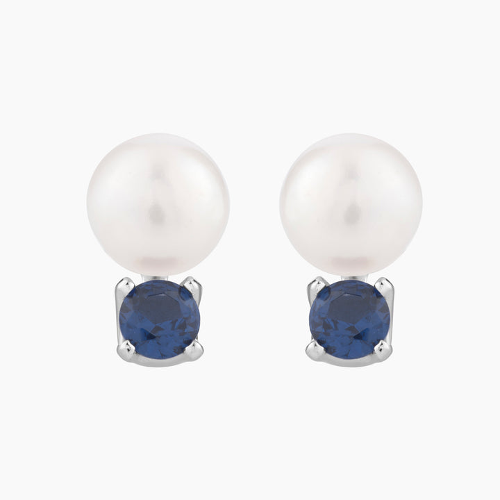 Fresh Water Pearl and Blue Spinel Stud Earrings