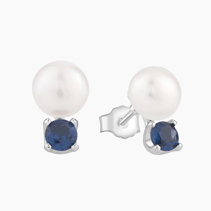 Fresh Water Pearl and Blue Spinel Stud Earrings