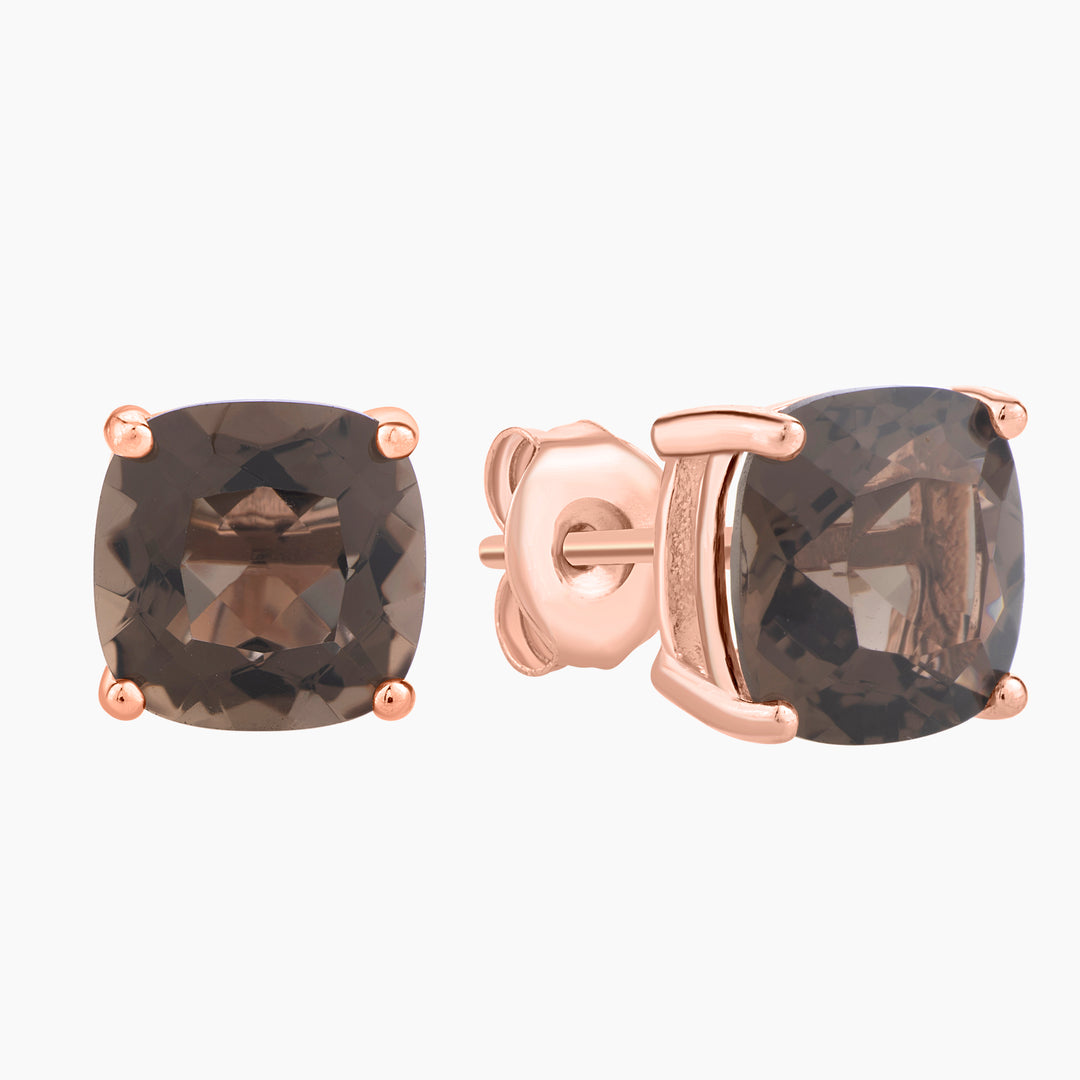 Cushion Cut Smoky Quartz Stud Earrings