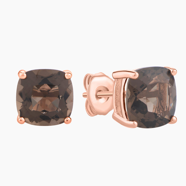 Cushion Cut Smoky Quartz Stud Earrings