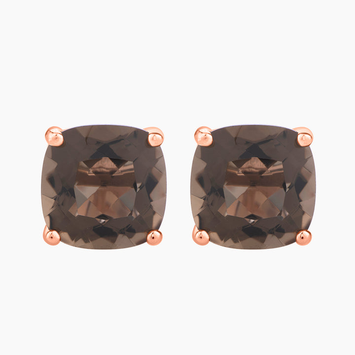 Cushion Cut Smoky Quartz Stud Earrings