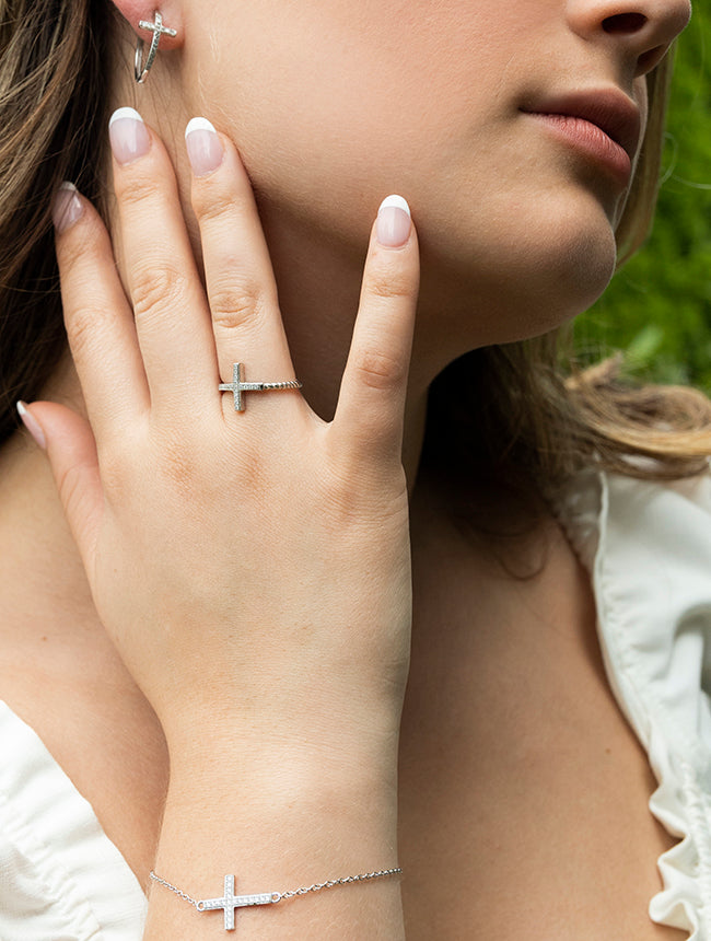 Pave Cross Huggie Earring