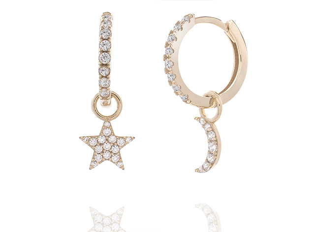 Huggies Earrings with dangling Moon and Star