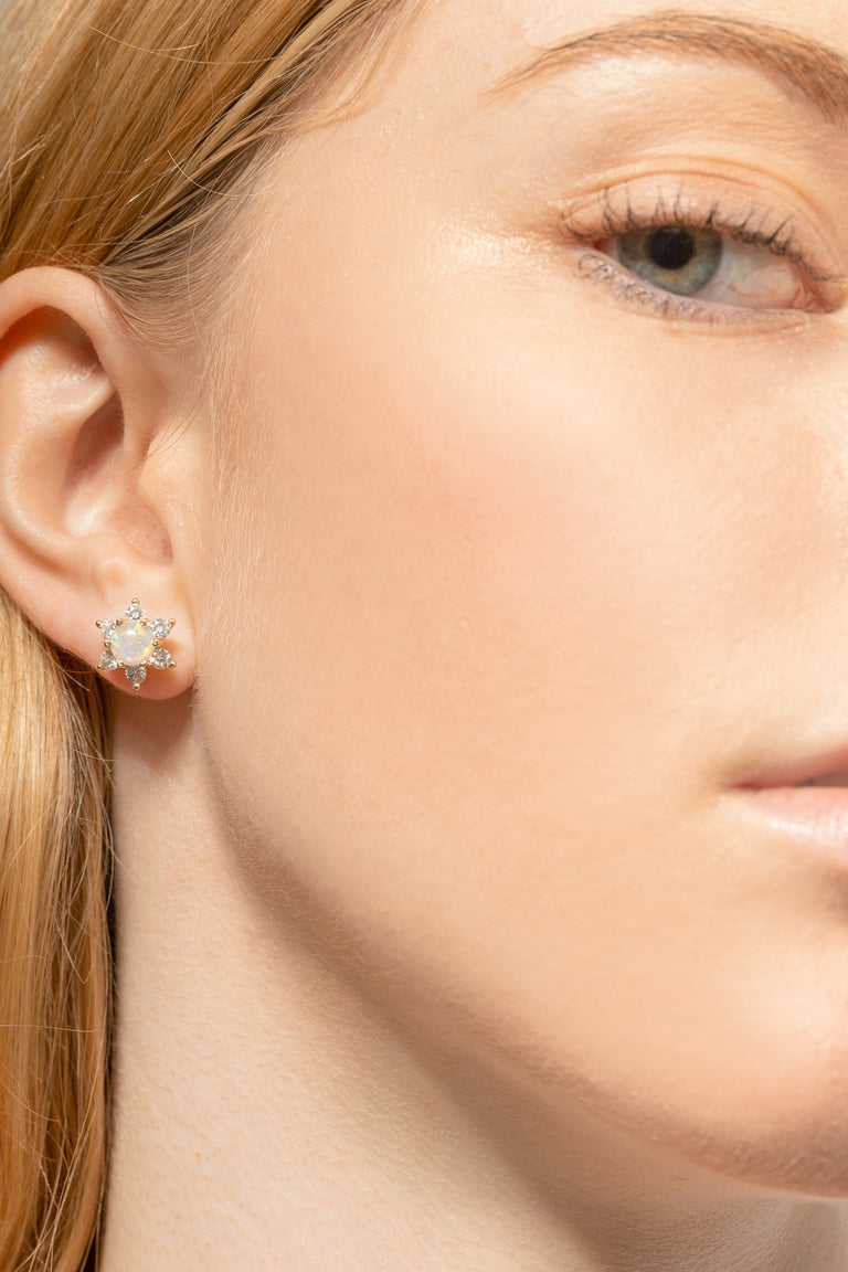 White Opal Star Stud Earrings