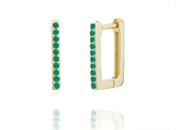 Rectangular Hoop Earring with Green Spinel Pave