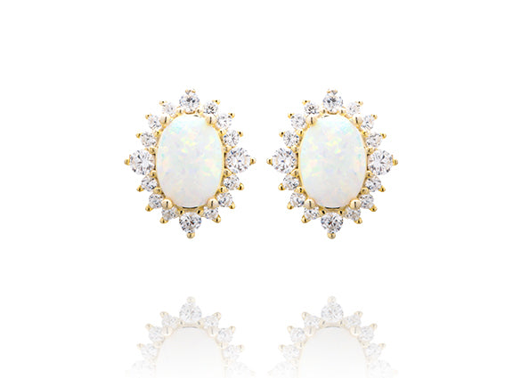 White Opal Halo Stud Earrings