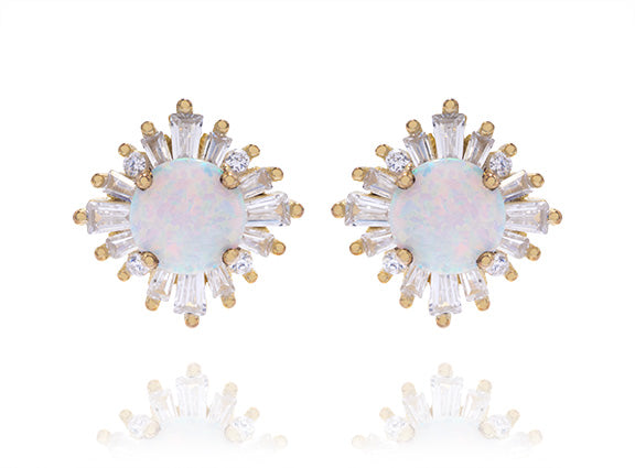 White Opal Halo Earrings