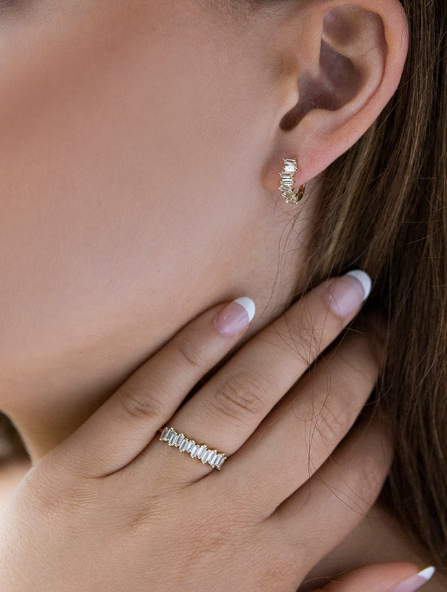 Baguette CZ  Hoop Earrings