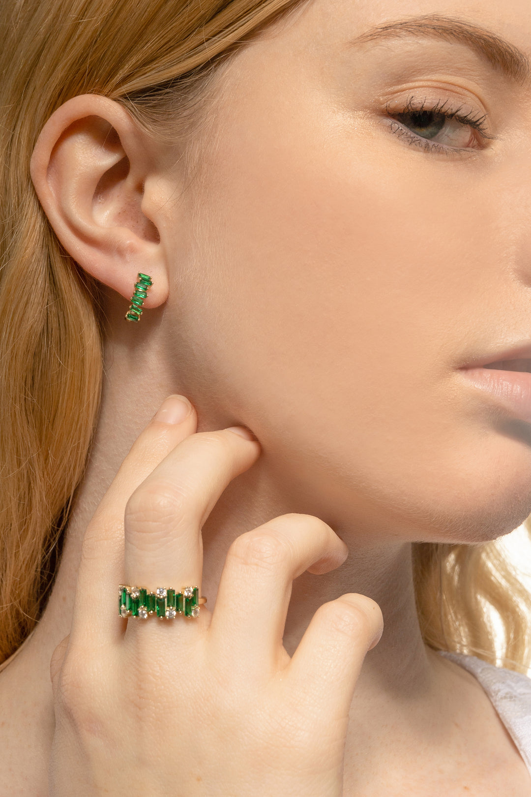 Green Spinel Baguettes Hoop Earrings