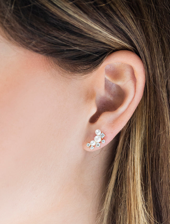 Fresh Water Pearls and CZ Climber Earring