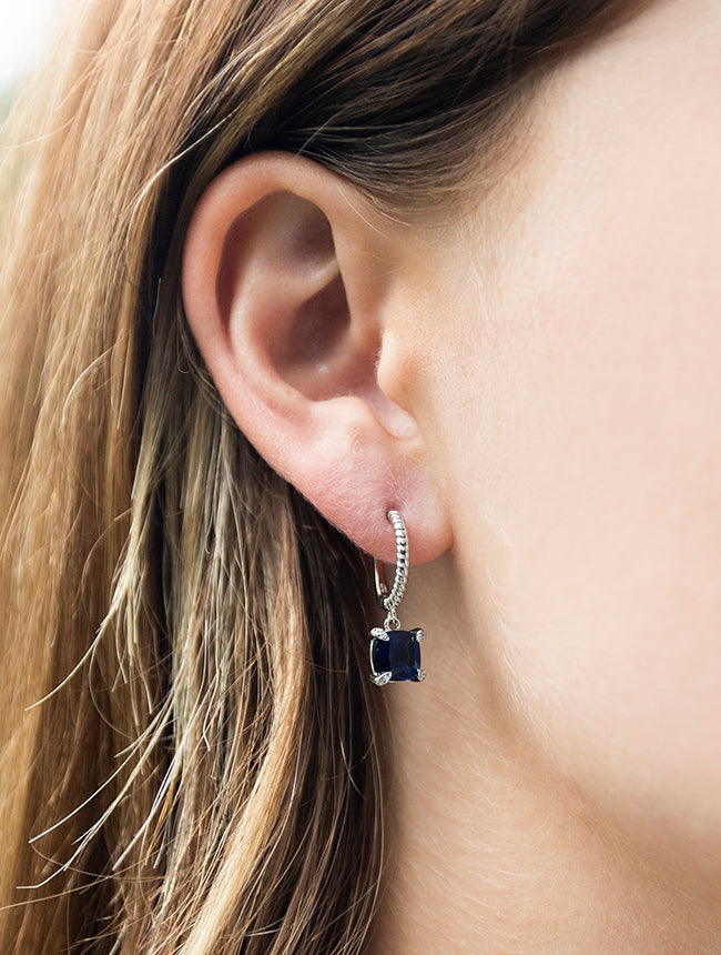 Huggie Earring with Imitation Blue Sapphire