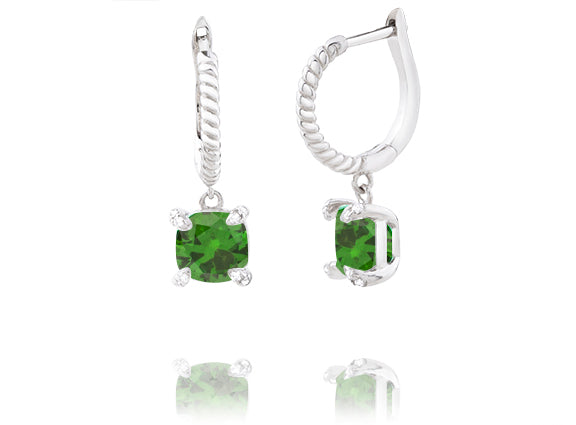 Huggie Earring with Dangling Imitation Emerald