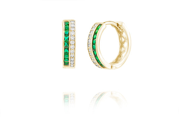Green Spinel Baguettes and CZ Huggie Earrings