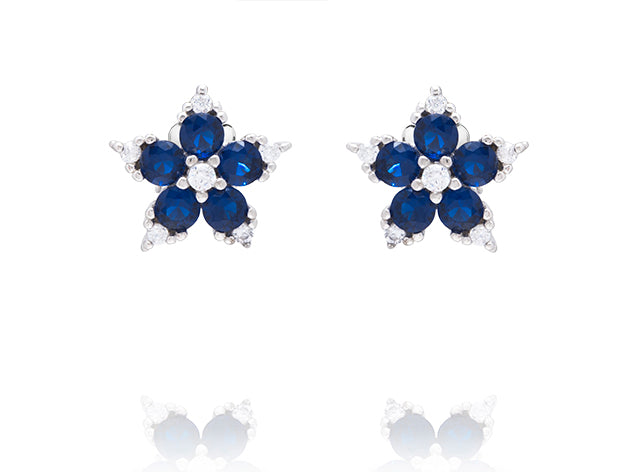 Sapphire Blossom Floral Stud Earrings