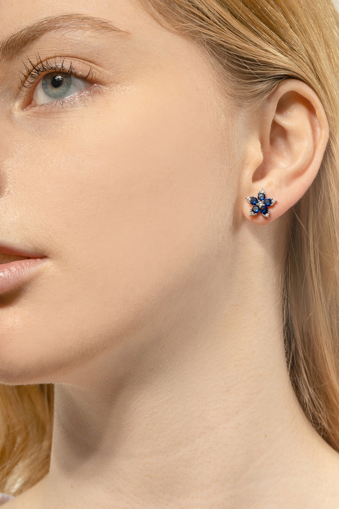 Sapphire Blossom Floral Stud Earrings