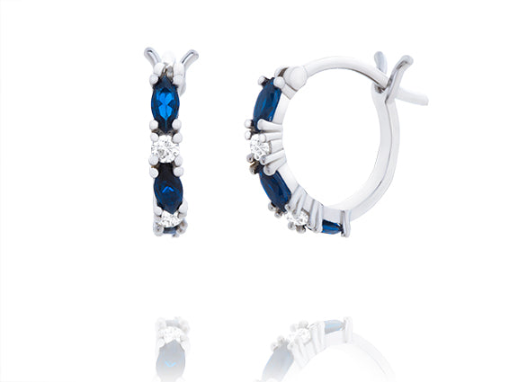 Marquise Blue Spinel and Round CZ Hoop Earrings