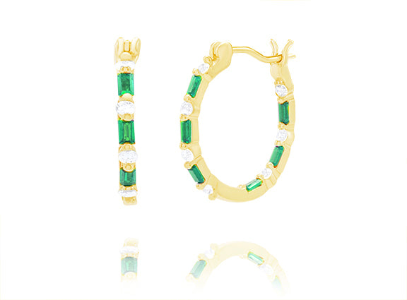 Hoop Earring with Green Spinel Baguettes