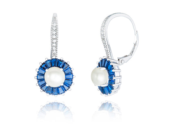 Freshwater Pearl & Blue Spinel Halo Leverback Earring