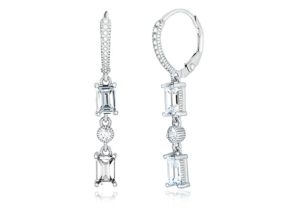 Emerald Cut drop Leverback Earring